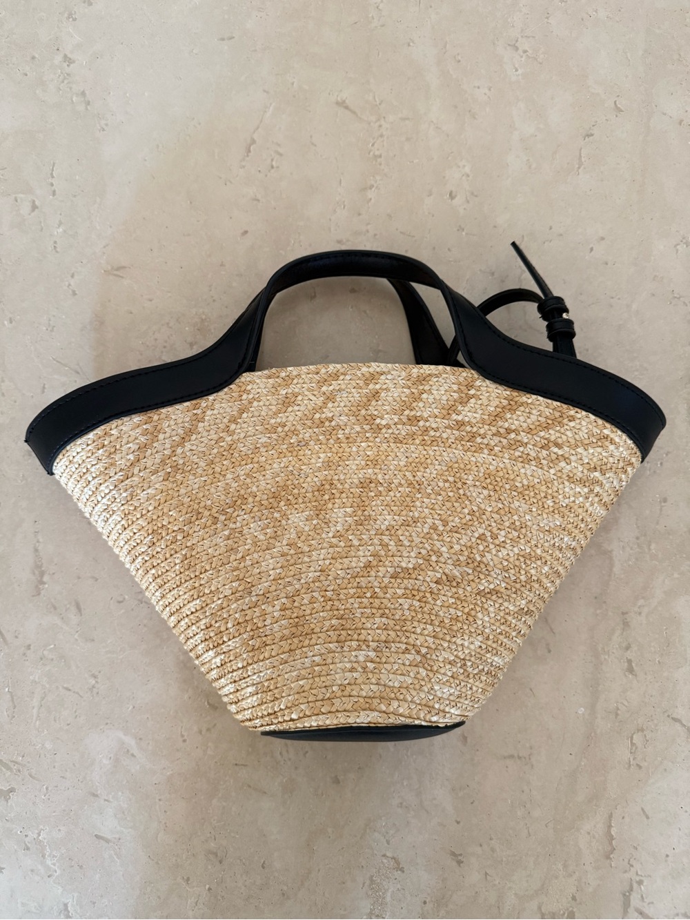 Mango MNG Natural fibre basket bag Black Trim